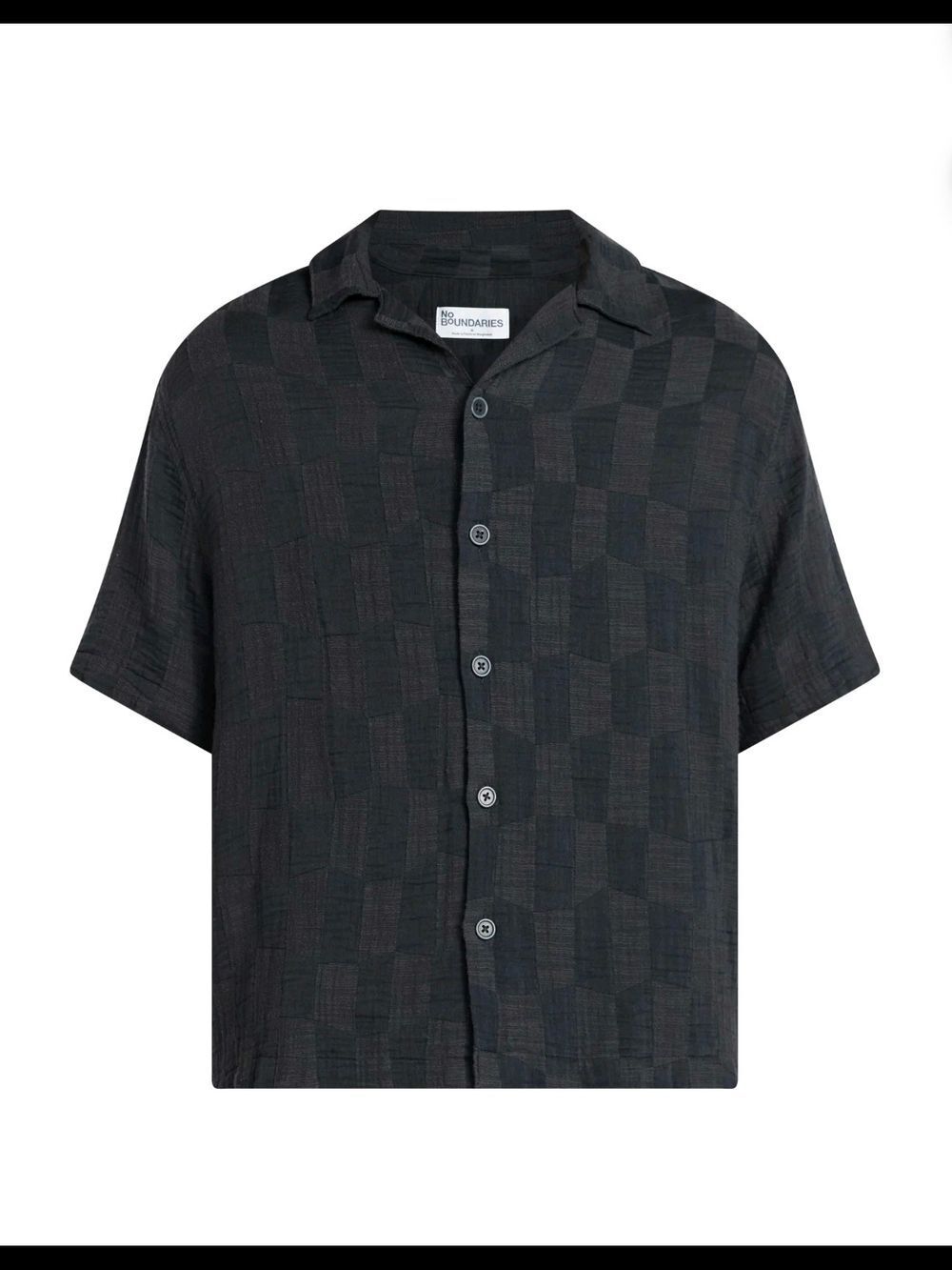 Nwt Men's Check Gauze Cotton Button Down Grey Shirt, No Boundaries